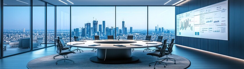 Modern boardroom with city views