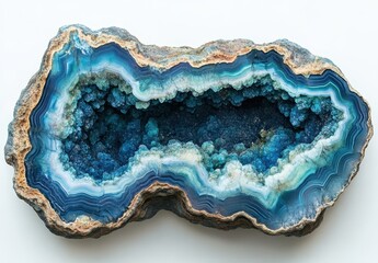 Stunning Natural Blue Agate Geode with Vibrant Blue Crystal Interior, Unique Geological Formation, Meticulously Layered Strata and Decorative Display Piece