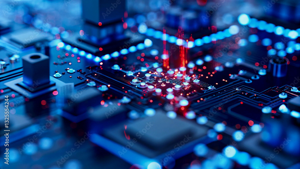 Poster close-up of a glowing circuit board with intricate details.