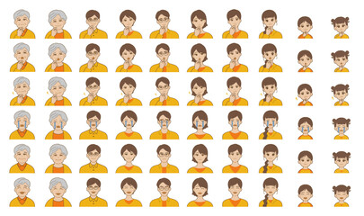 老若男女の表情アイコンセット