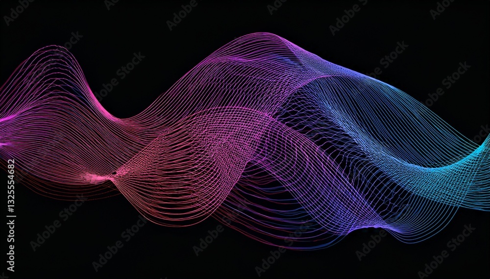 Poster abstract wave lines pattern dynamic colorful light flowing isolated on black background. concept of 