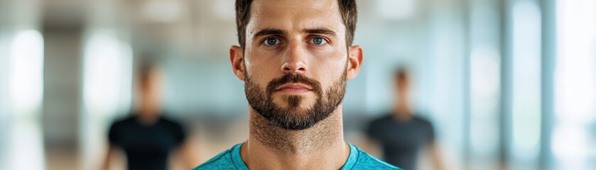 Obraz premium Fitness training session focused on male athlete in modern gym environment portrait view motivational vibe