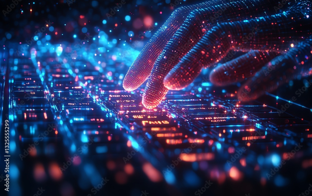 Aufkleber abstract business hand on a backlit keyboard