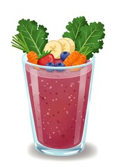 Colorful Fruit Smoothie Illustration with Strawberry Banana and Kale