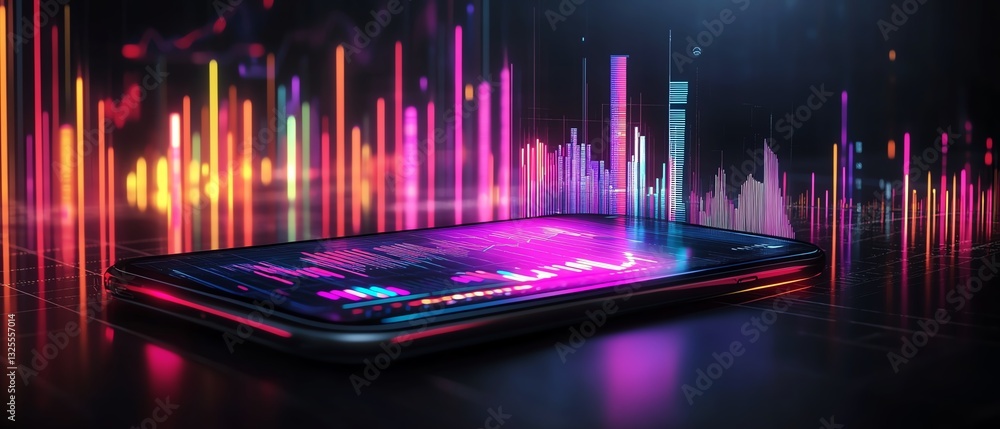 Poster smartphone with 3d financial charts and graphs displayed