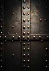 Fototapeta premium Dark Metal Plate Rivets Dramatic Lighting. AI Generated