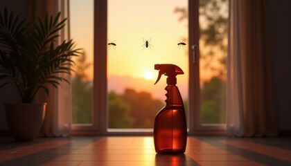 Person spraying insect repellent on window for home protection and pest control websites