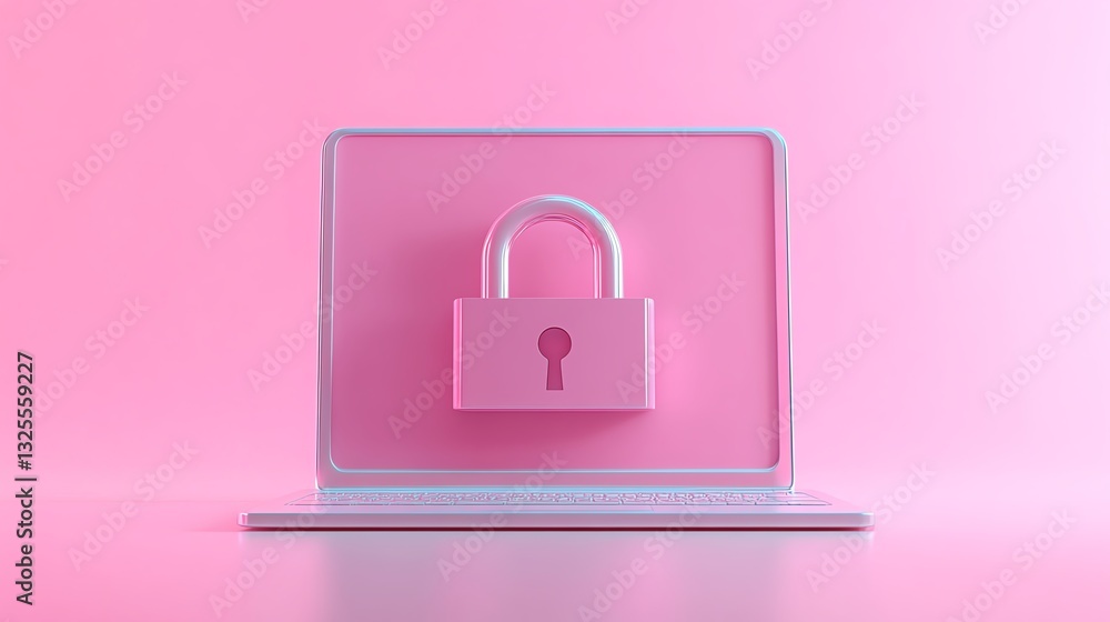 Aufkleber 3D rendering of open padlock on shield displayed on laptop screen, representing cybersecurity and online safety, digital protection, encryption technology, modern digital security
