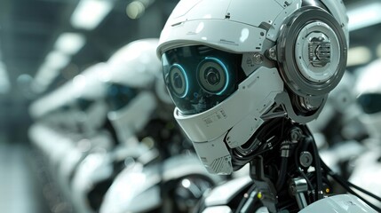 Futuristic Robots in a High-Tech Production Facility Setting