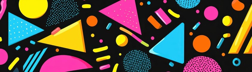 Bold 80sstyle sprinkles in geometric forms, fun repeating vector background with a retro feel