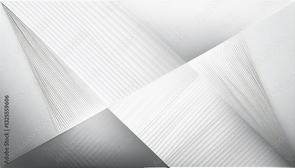 Poster abstract white background with texture pattern, layered geometric triangle shapes, white and grey gl