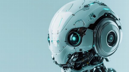 Futuristic Robot Head with Blue Lights and Metallic Features