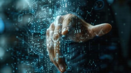 Abstract Hand Touching Digital Interface with Futuristic Elements