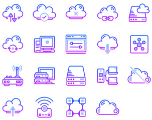 Set of Network tech and data exchange icons	
