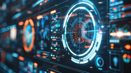 Futuristic Digital Interface with Glowing Elements and Graphs