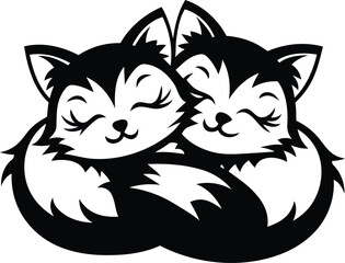 Cute sleeping animals isolated vector icon, cute sleeping animals silhouette vector illustration, cute sleeping animals line art vector design