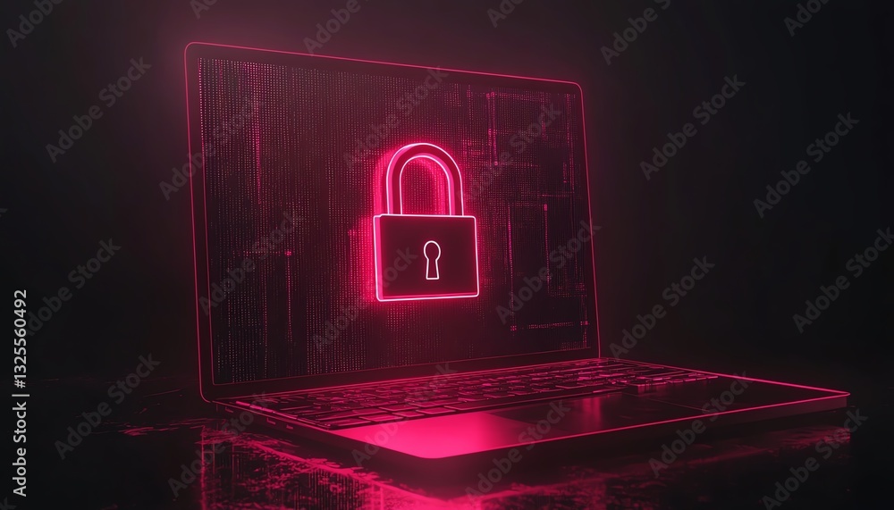 Poster Laptop with open padlock and shield symbol displayed on screen