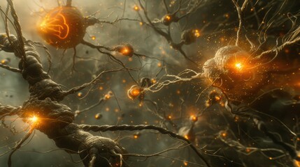 Intricate Neural Network with Glowing Neurons and Synaptic Connections