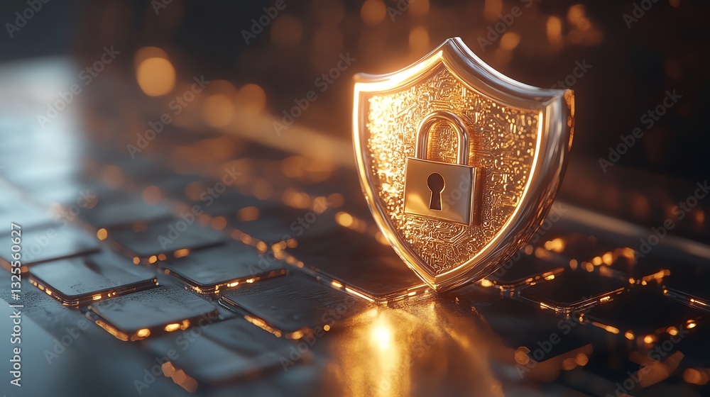Aufkleber open padlock on shield displayed on laptop screen, symbolizing online safety, protection, and cybers