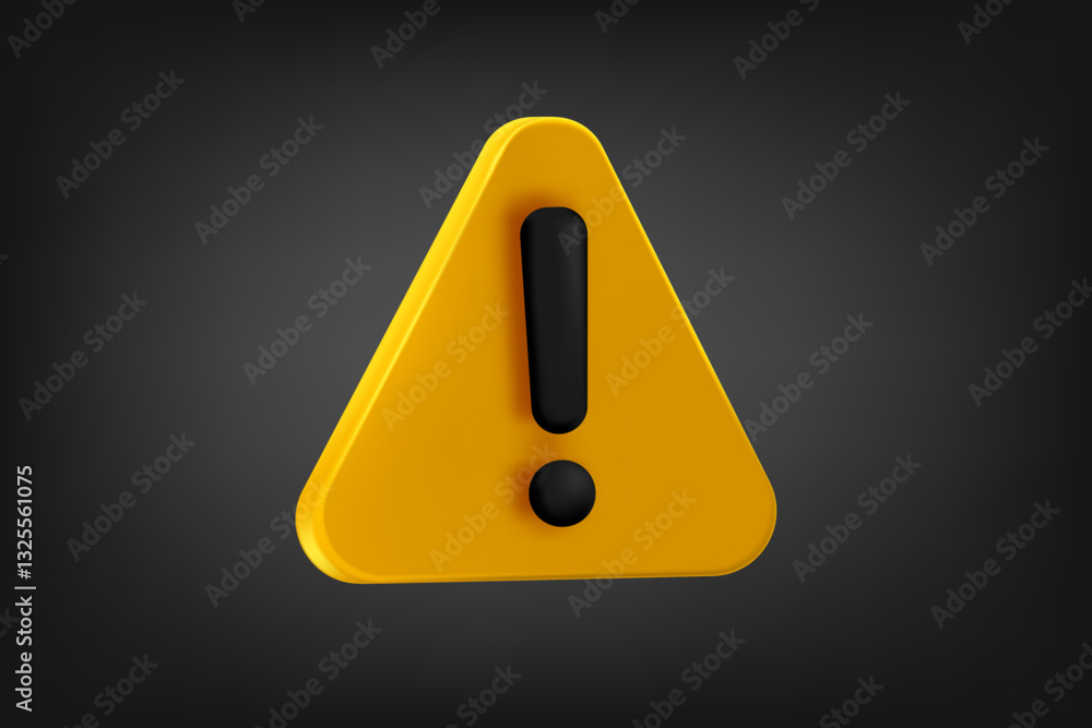 Poster Exlamation mark on yellow triangle. Vector 3d application icon
