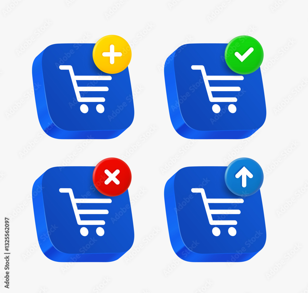 Poster Shopping cart icon set with different pictograms. 3d vector icons collection