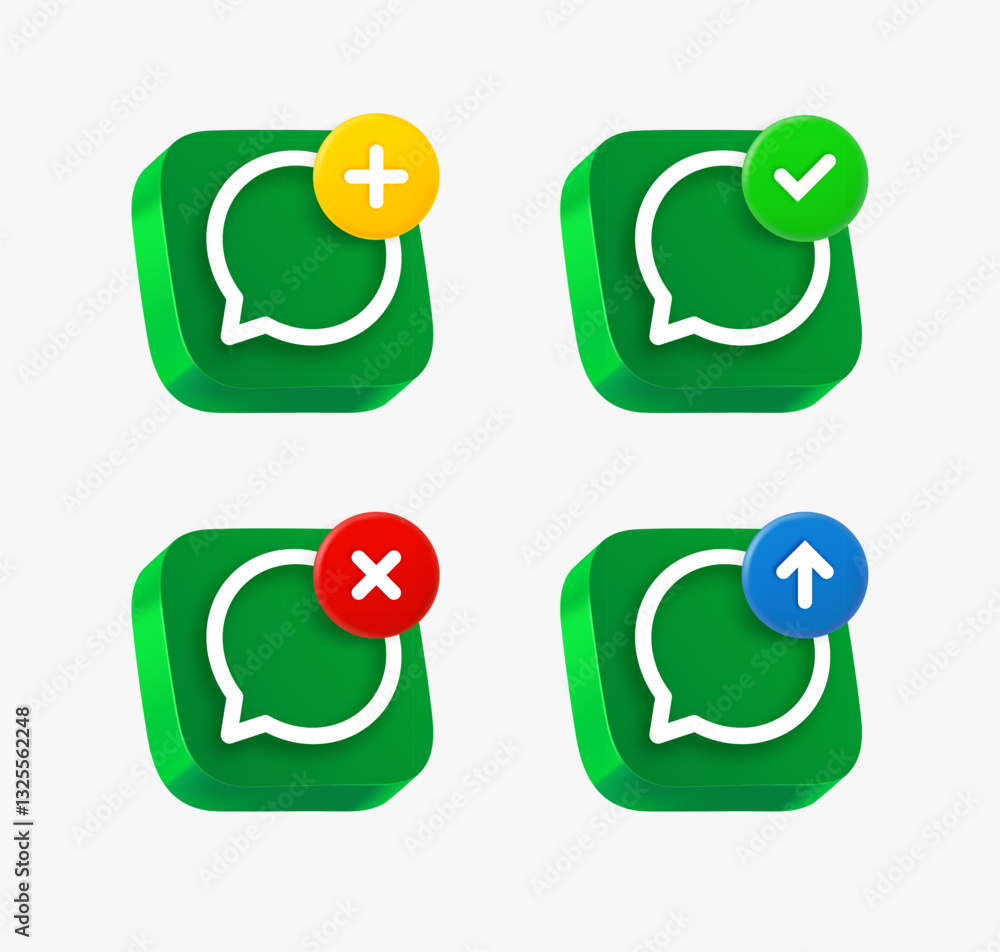 Poster Speech cloud icon set with different pictograms. 3d vector icons collection