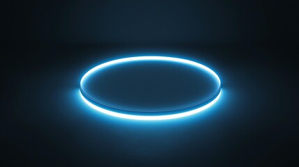 Glowing blue neon circle on dark background, empty round platform.