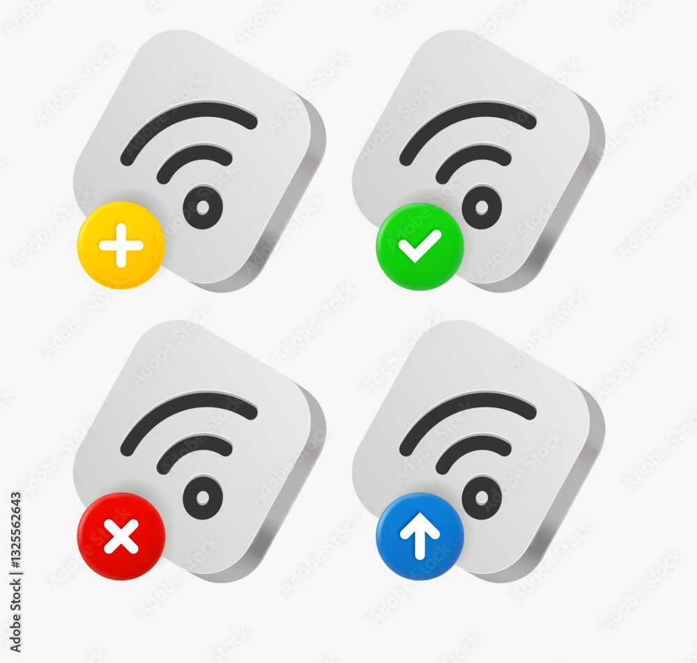 Poster Wifi connection icon set with different pictograms. 3d vector icons collection