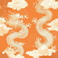Obraz premium Elegant Asian Dragons Soaring Through Clouds