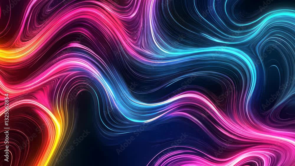 Poster vibrant abstract waves: mesmerizing neon swirls in dynamic motion