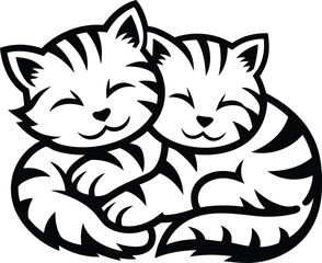 Cute sleeping cat isolated vector icon, cute sleeping cat silhouette vector illustration, cute sleeping cats line art vector design