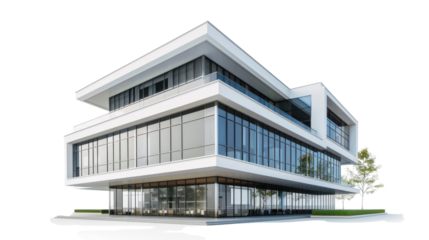 Modern office building with transparent background exhibiting contemporary architecture