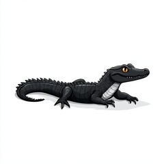 Obraz premium A stylized black cartoon crocodile with an expressive face and vivid eyes.