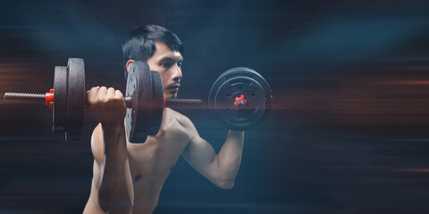 Focused Young Man Lifting Weights for Strength and Health Improvement