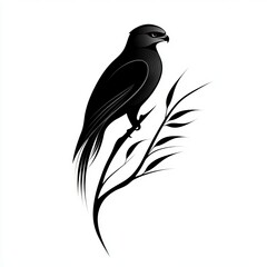 Fototapeta premium A sleek black bird perched on a stylized branch, showcasing modern artistic design.