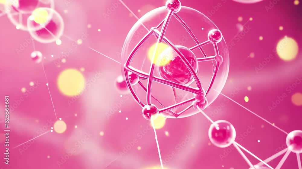 Aufkleber dynamic atomic structure with glowing particles in pink atmosphere
