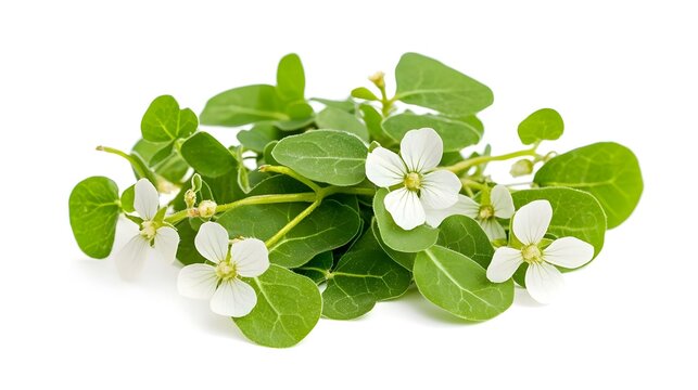 fresh brahmi leaves and flowers isolated