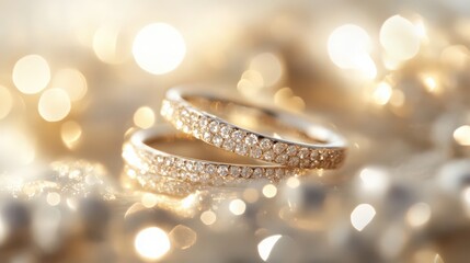Elegant wedding rings adorned with sparkling gemstones, timeless commitment