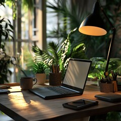 Cozy home office with plants and sunlight (1)