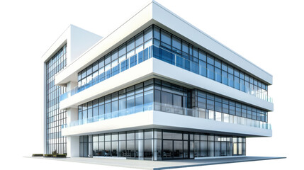 Modern office building with transparent background showing corporate architecture