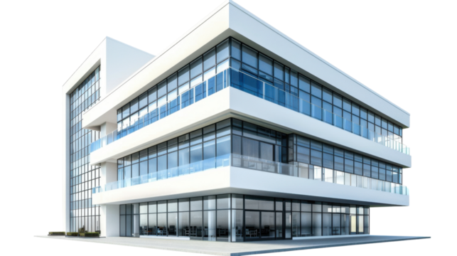 Modern office building with transparent background showing corporate architecture - Powered by Adobe