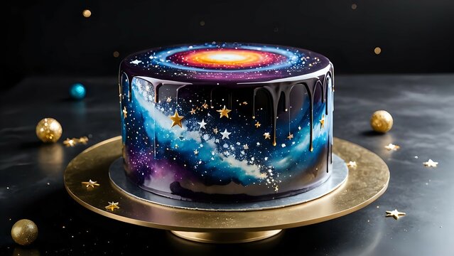 Elegant Galaxy-Themed Cake with Cosmic Decorations