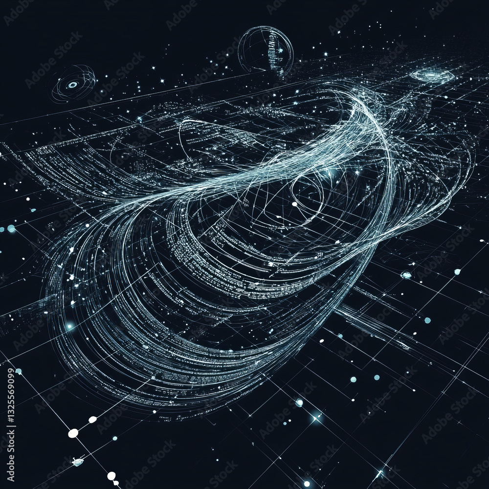 Aufkleber abstract swirling luminous lines and dots resembling a digital network