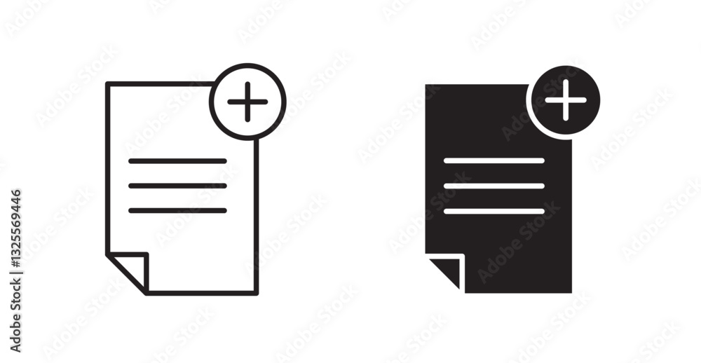 Poster add document filled and outlined icons vectors on white background