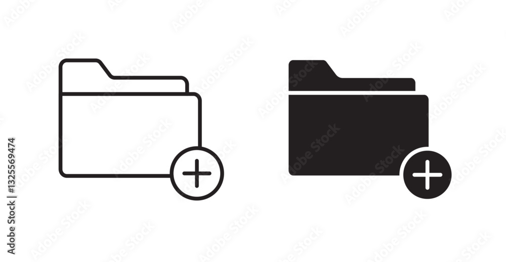Poster add folder filled and outlined icons vectors on white background