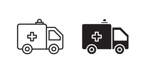 Ambulance filled and outlined icons vectors on white background