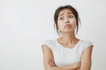 Fototapeta premium 考える, 美女, 変顔, 腕組む, 女性, 悩む, 女, 美しさ, 顔, 笑みを浮かべている, 人々, 笑う, モデル, 人, ファッション, 髪の毛, ブルネット, 見る, ハピネス, 淑女, 1, 13歳から19歳の, かわいい, 目, スタジオ, くだけた, いいかた, 肌, 化粧, アップ, ビジネス, 女性実業家, シャツ, プロ, 成功, 華麗な, ライフスタイル, 手, 黒, ナチュ