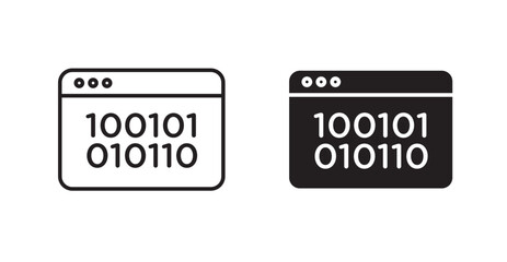 Binary code filled and outlined icons vectors on white background