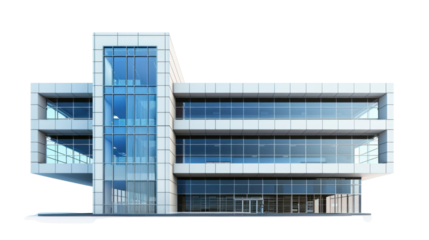 Modern office building with transparent background representing business and corporate architecture
