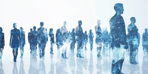Futuristic silhouettes of people in a digital network environment